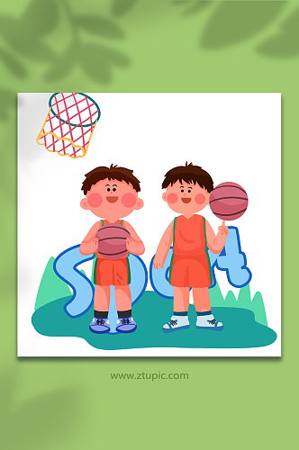 扁平篮球运动人物元素插画