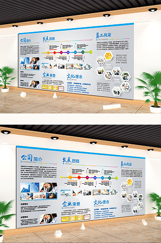 蓝色员工风采公司简介文化墙
