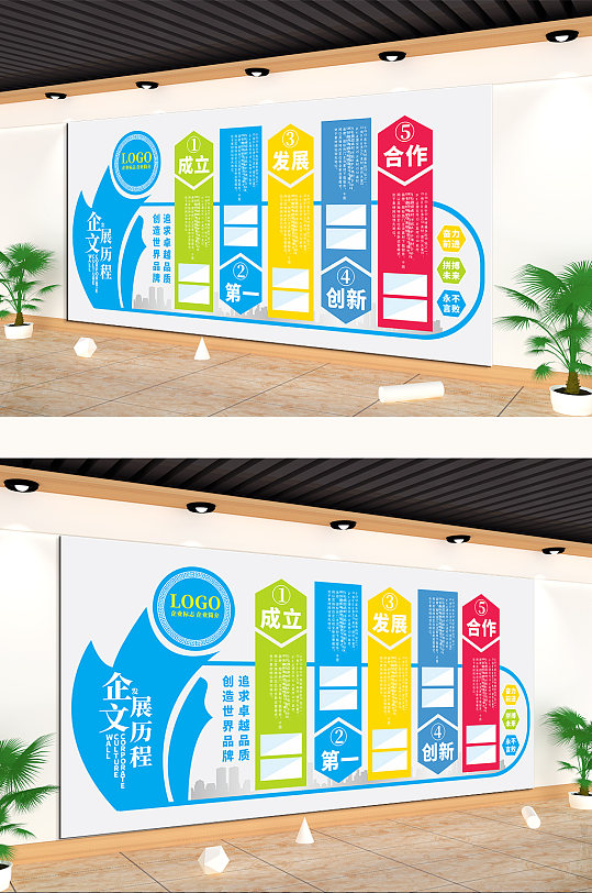 蓝色创意企业发展历程文化墙-众图网