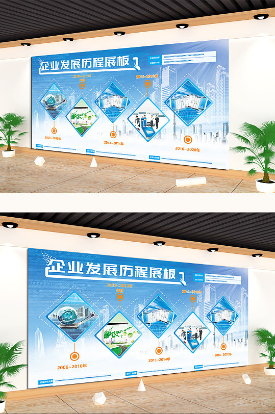 蓝色大气企业发展历程展板文化墙-众图网
