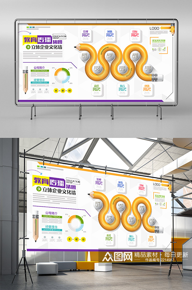 教育传播集团立体文化墙展板展架素材