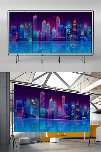 科技城市背景墙霓虹大气展板展架