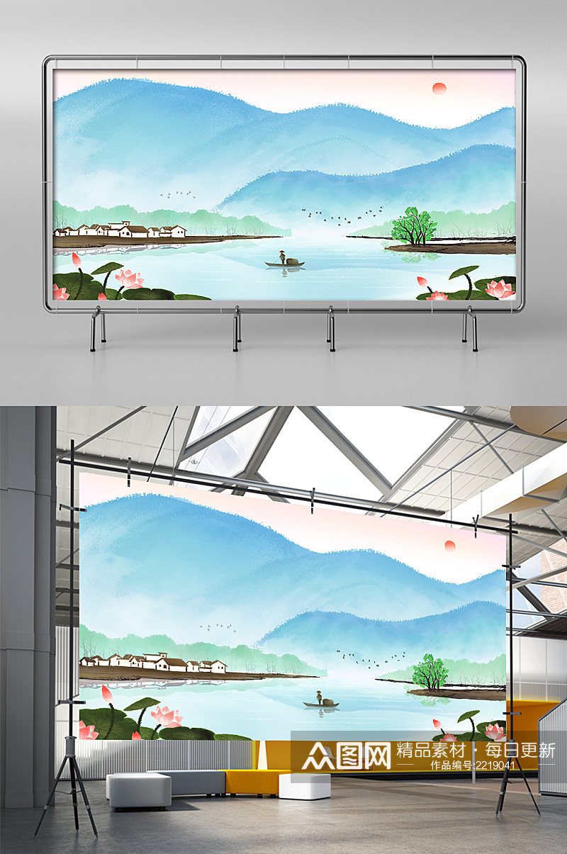 中式中国风背景墙展板展架素材