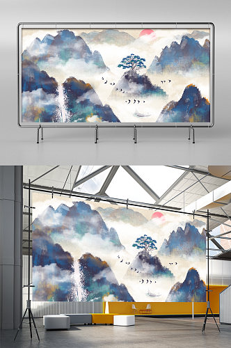 房地产中国风背景墙展板展架