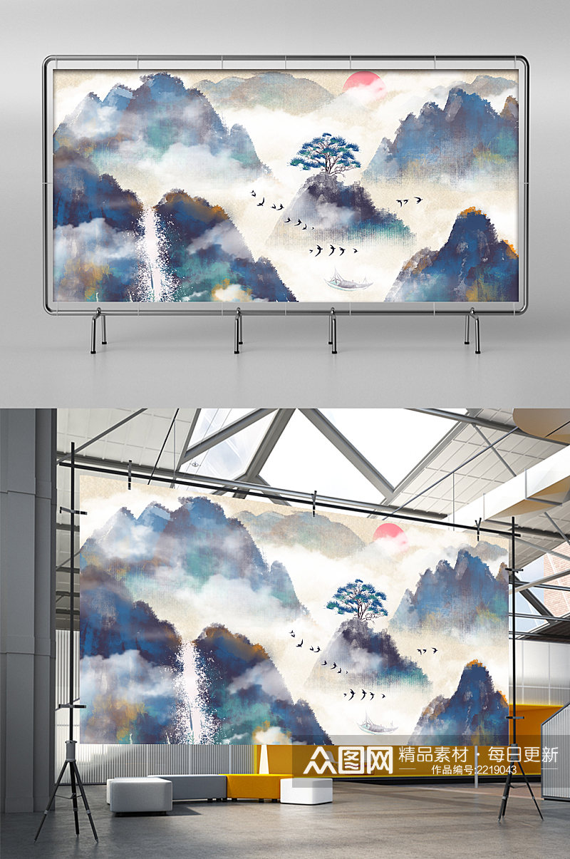 房地产中国风背景墙展板展架素材