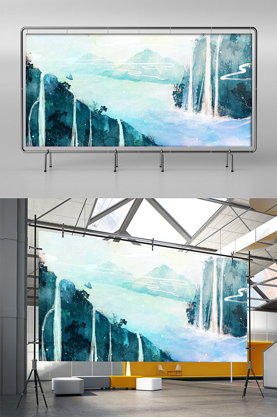 中國(guó)風(fēng)背景墻綠色炫彩展板展架