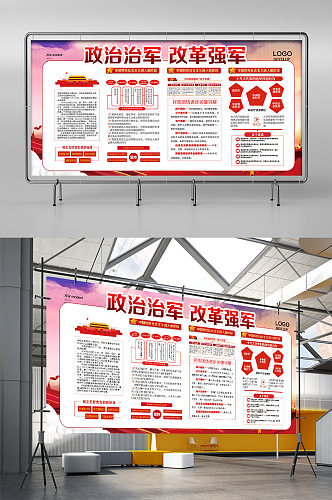 政治治军改革强军展板展架