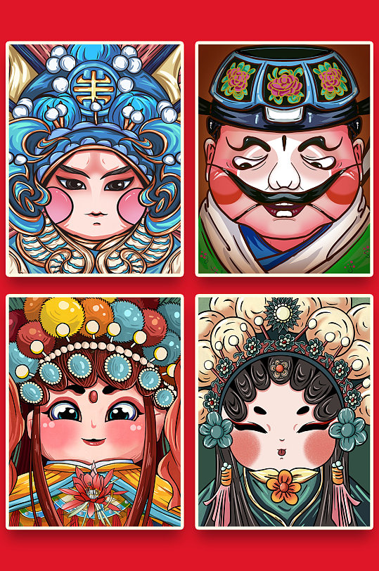 国潮插画京剧戏曲人物插画