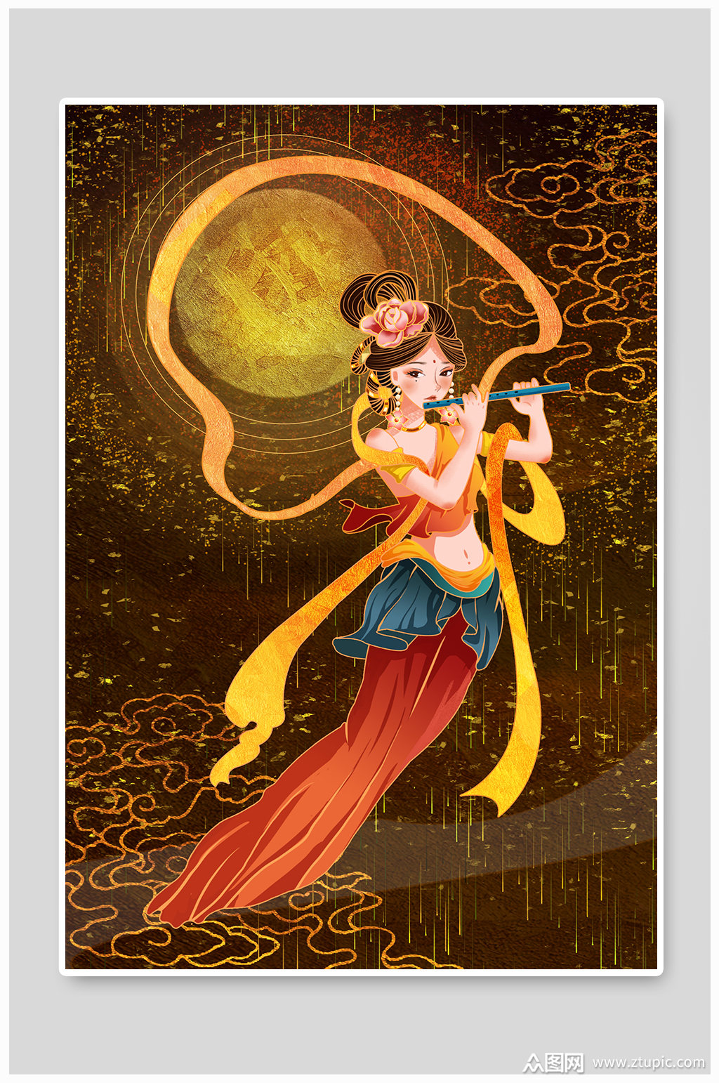 敦煌飞天仙女壁画插画