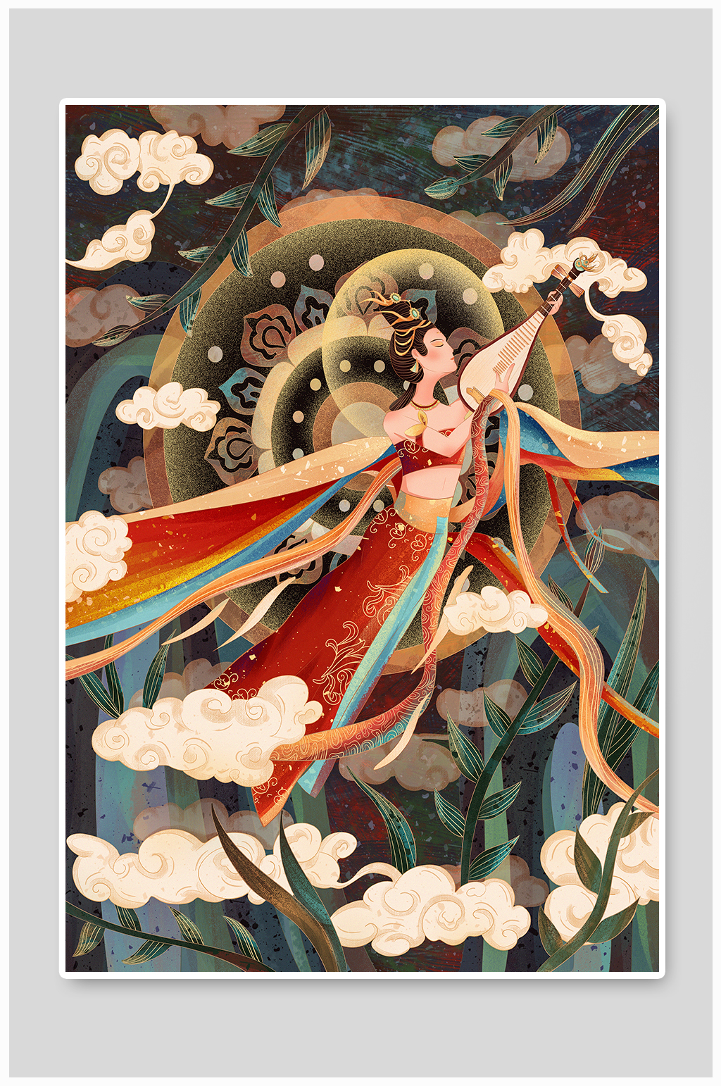 敦煌壁画飞天仙女图插画素材下载-众图网
