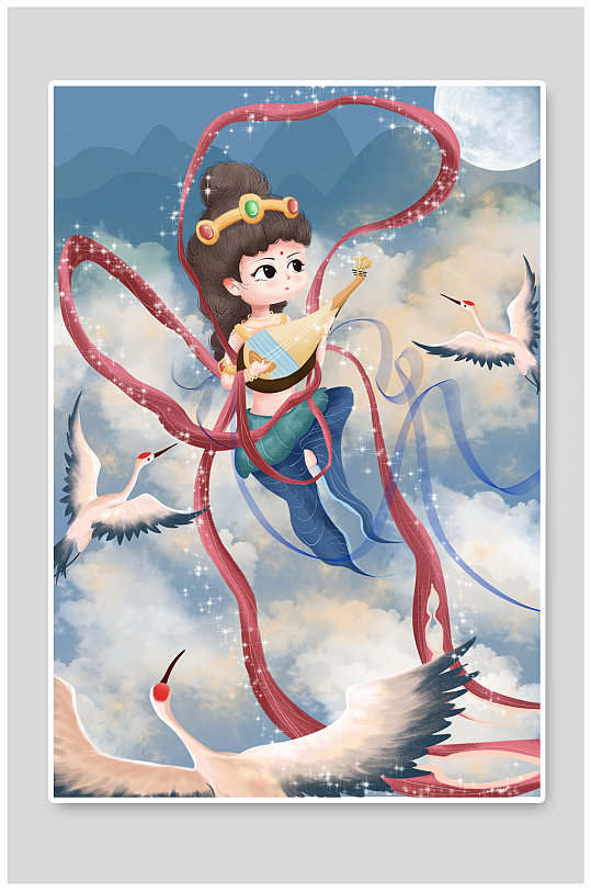 敦煌飞天壁画插画