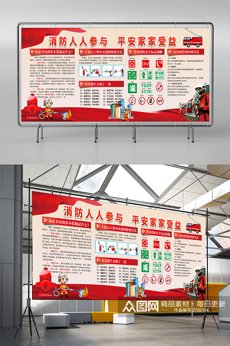 消防基本知识展板消防海报消防安全宣传展素材