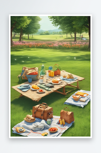 夏季野餐必备毯子和美食
