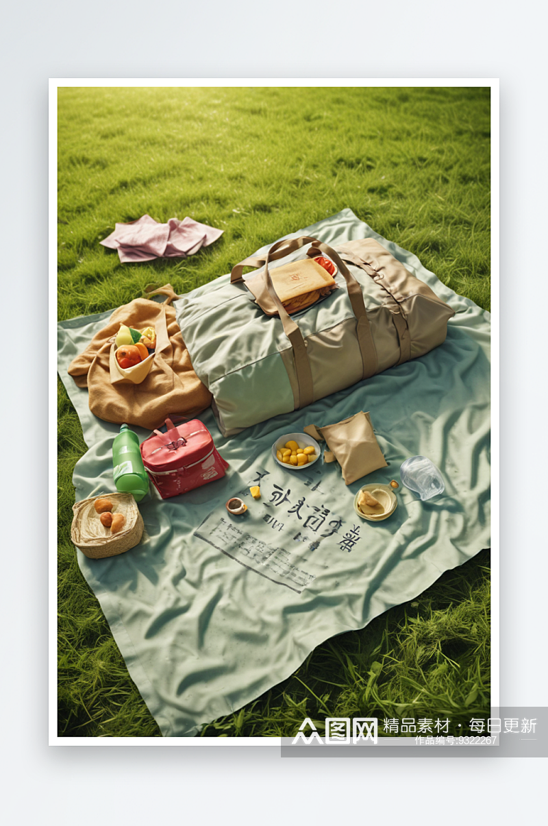 携食品踏绿草享清凉夏日野餐乐趣素材