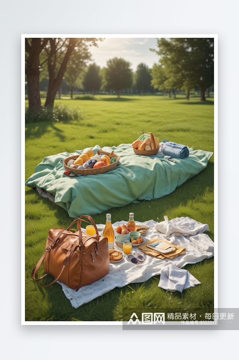 在阳光下享受的夏日野餐时光素材