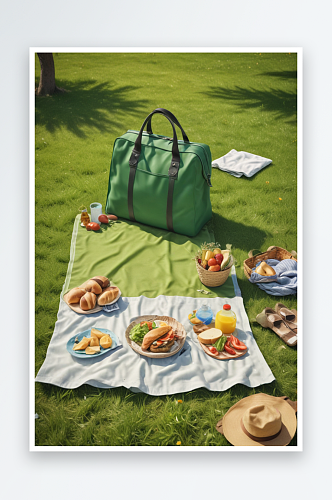 美食与自然的相遇夏季草地野餐