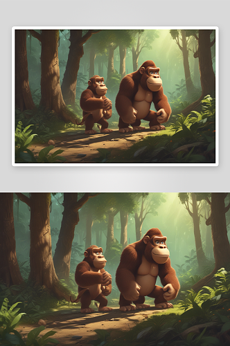 树林之王原始大金刚猩猩插画
