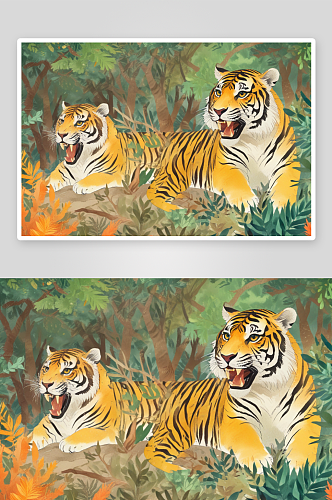 丛林中的老虎动物插图