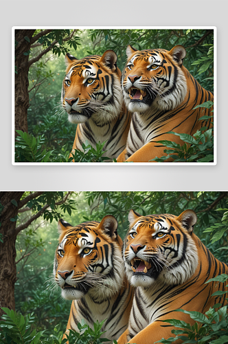 丛林中的老虎动物插图