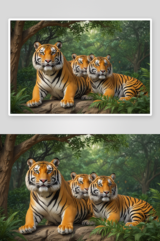 野生动物插图老虎站在原始森林