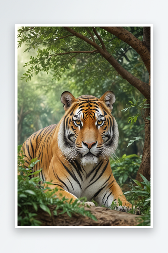 详细绘制的水和老虎动物插图