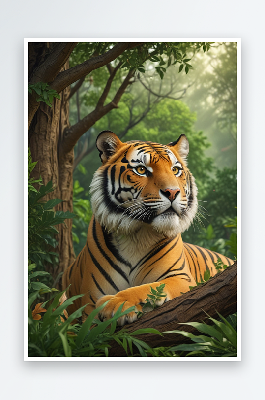 野生动物插图茂密原始森林中的老虎