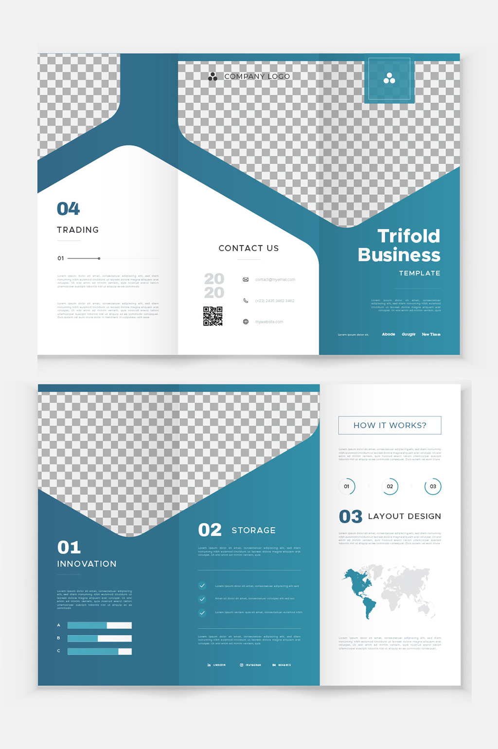 蓝色企业商务三折页模板下载-编号834439-众图网