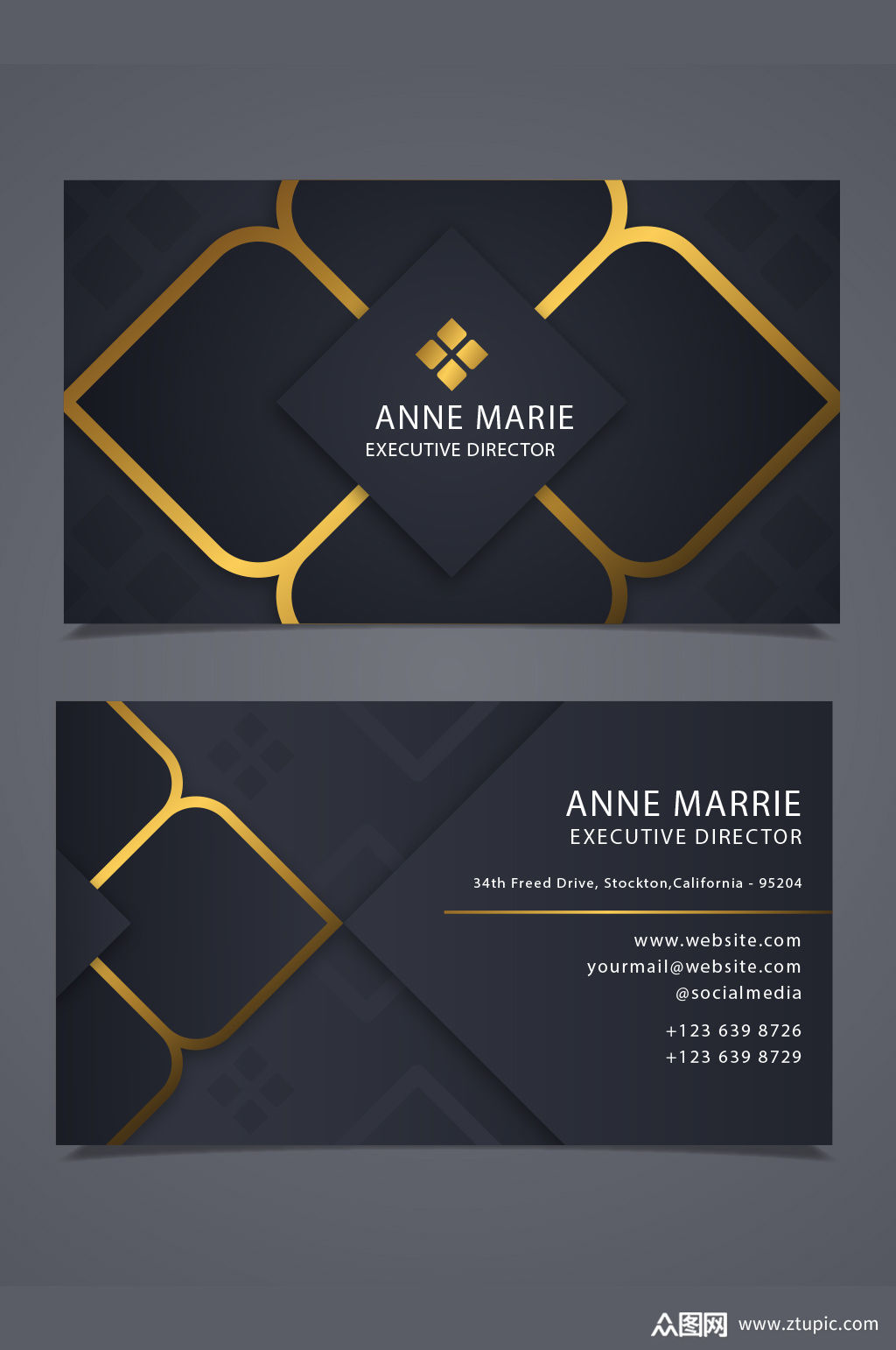 黑金时尚企业名片模板名片背面