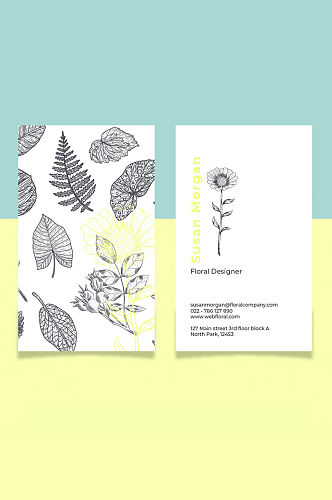 花卉植物线稿背景名片