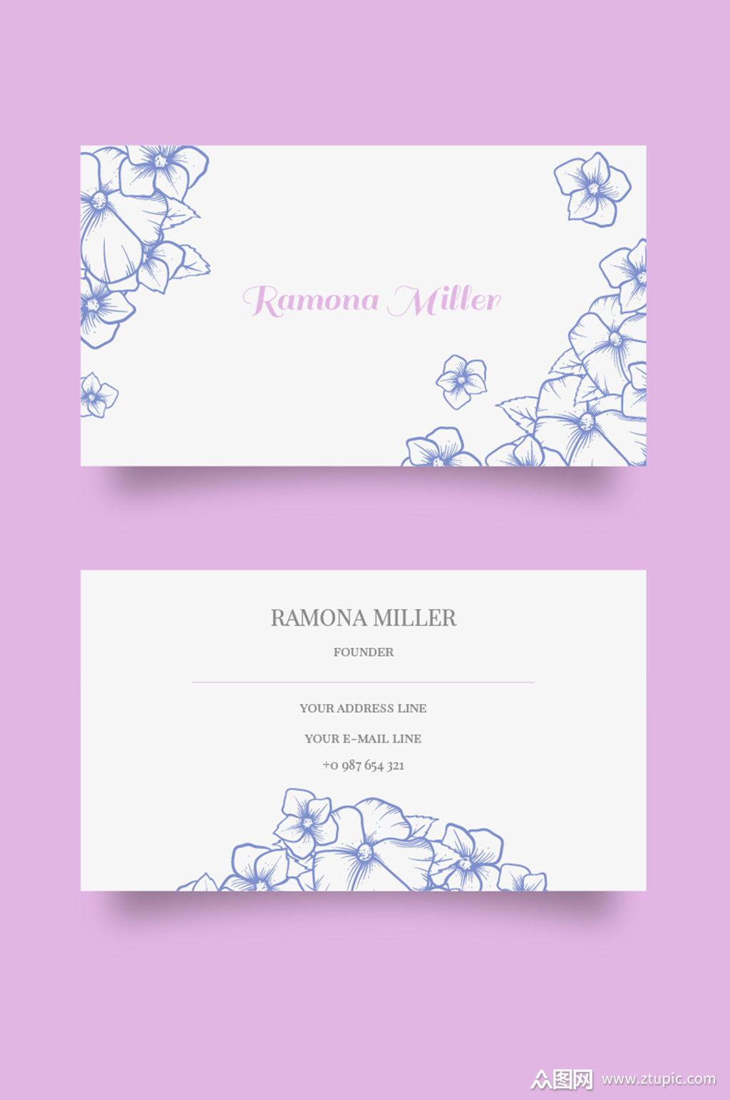 手绘花朵图案个人名片模板下载-编号895439-众图网
