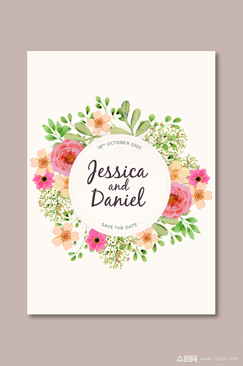 水彩花朵图案婚礼邀请函