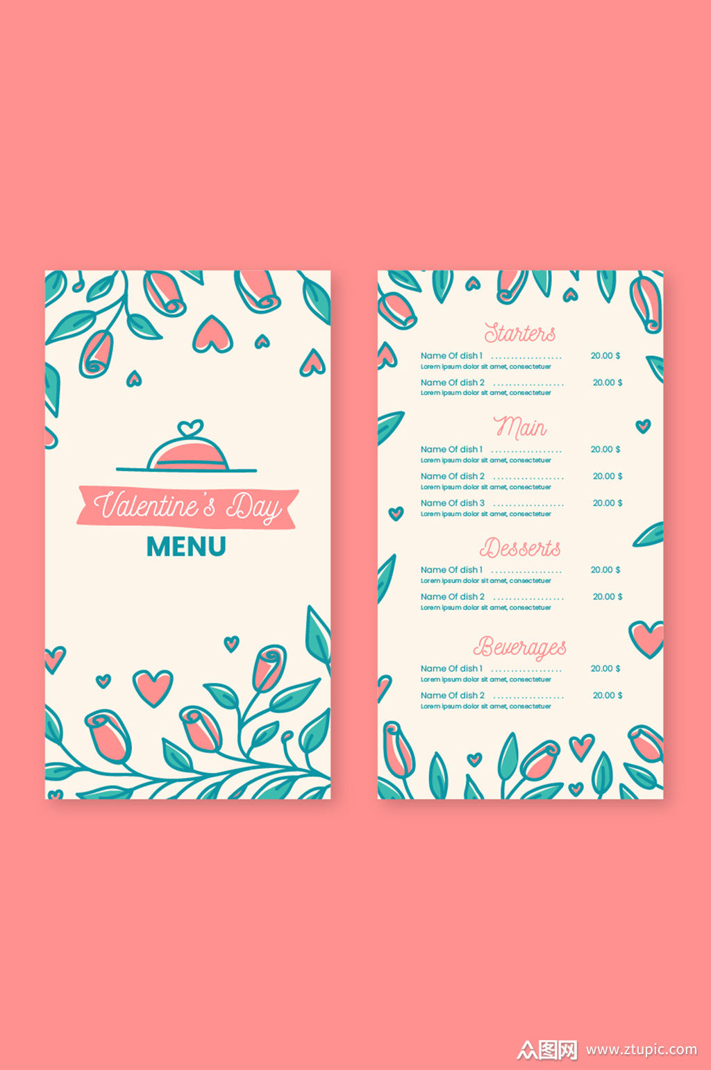 简约可爱情人节菜单模板下载-编号957322-众图网