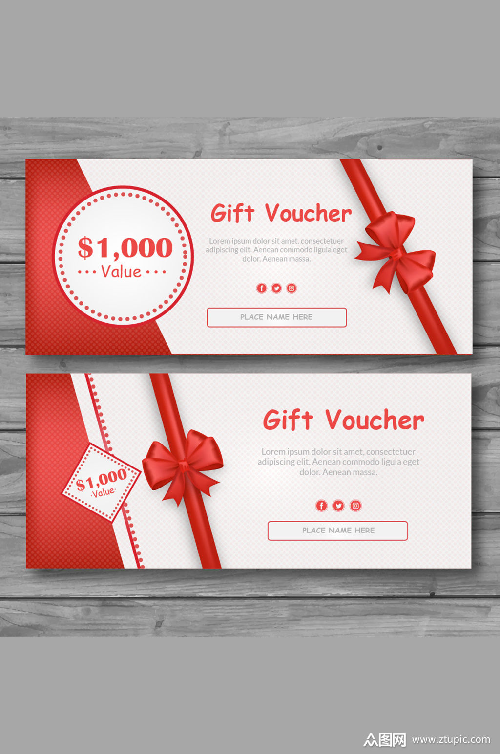 红色彩带高档优惠券设计素材