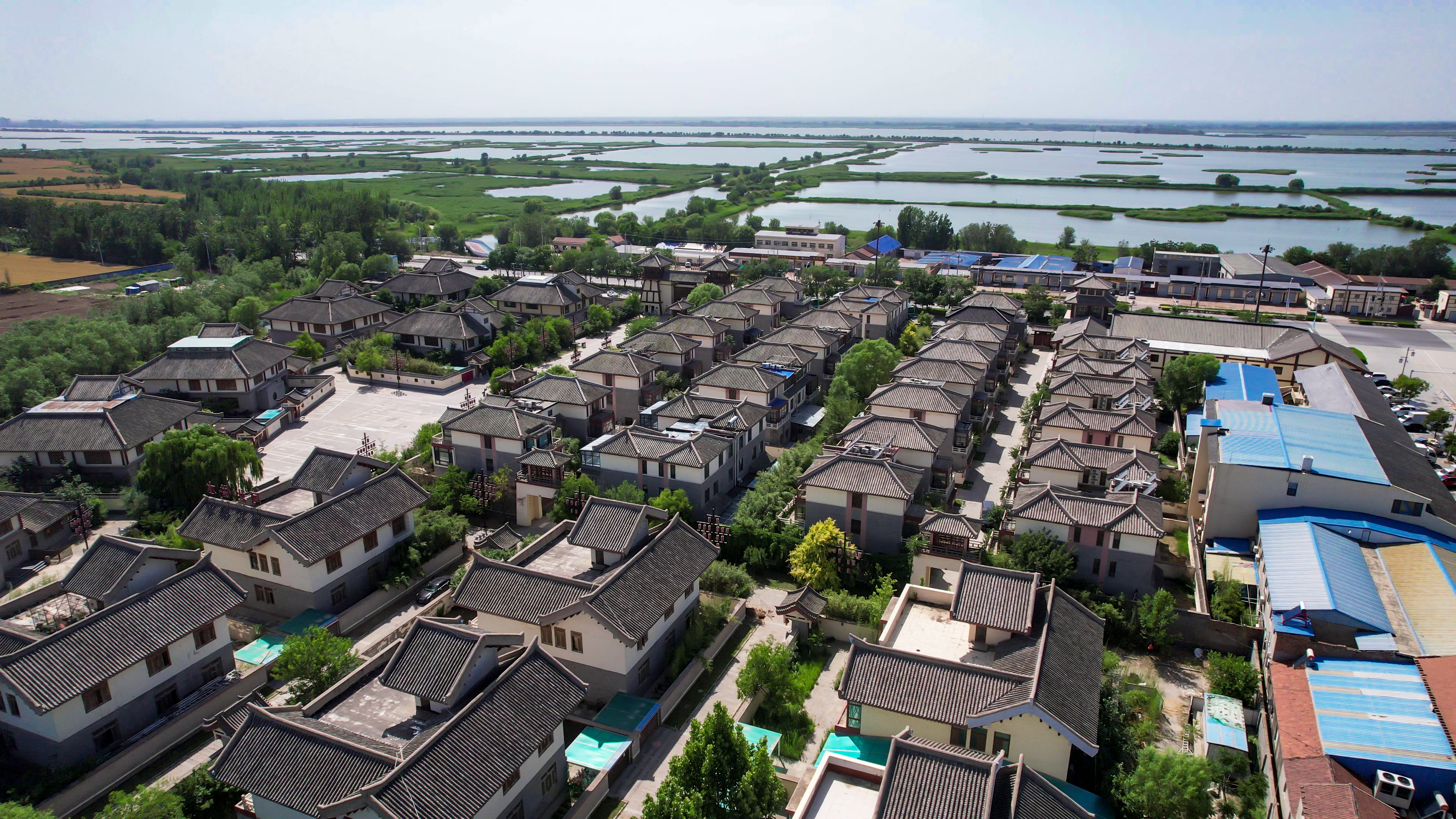 河北衡水衡水湖闾里古镇航拍素材