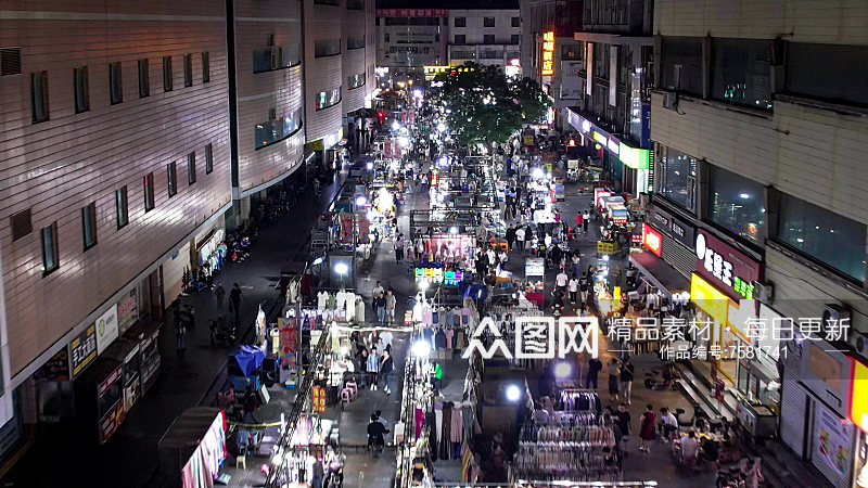 邯郸夜市步行街夜景人流航拍素材