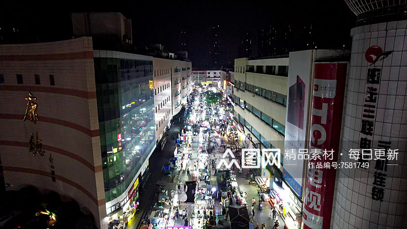 邯郸夜市步行街夜景人流航拍素材