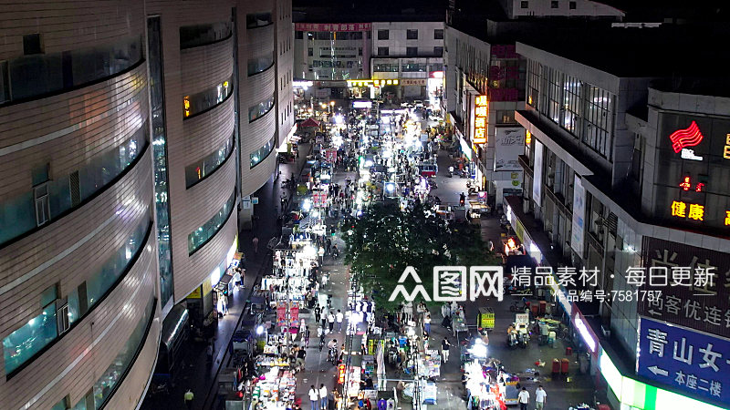 邯郸夜市步行街夜景人流航拍素材