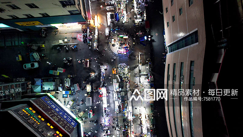 邯郸夜市步行街夜景人流航拍素材