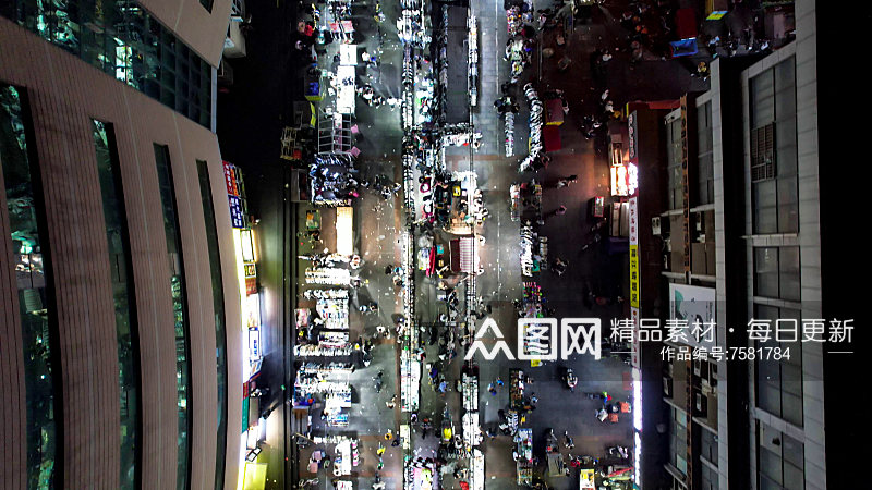城市风光邯郸夜市步行街夜景人流航拍素材