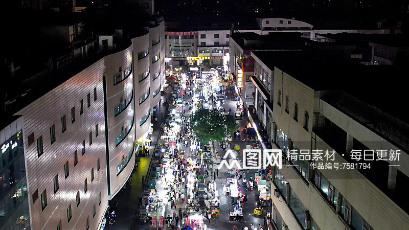 城市风光邯郸夜市步行街夜景人流航拍素材