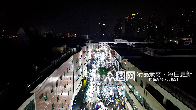 河北邯郸夜市步行街夜景人流航拍素材