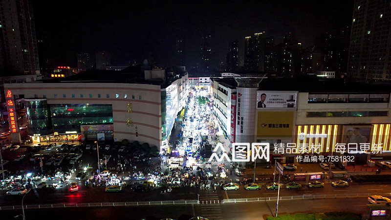 河北邯郸夜市步行街夜景人流航拍素材