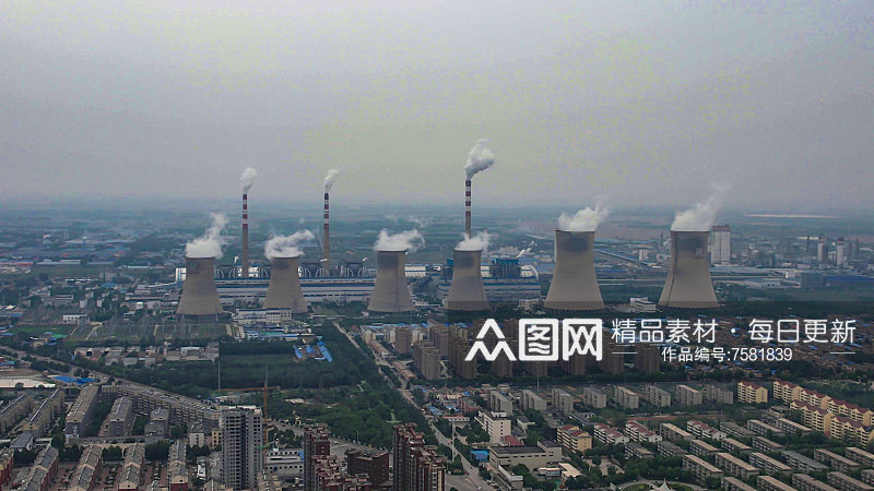 工业生产工厂烟囱环境污染航拍素材
