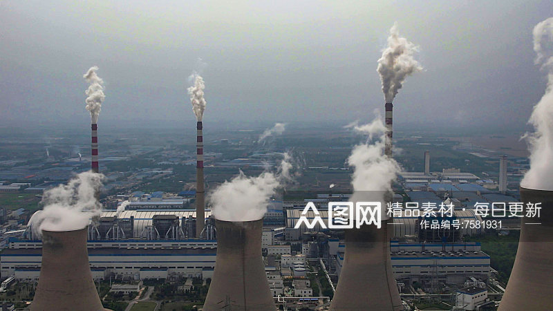 大型工业生产工厂烟囱环境污染航拍素材