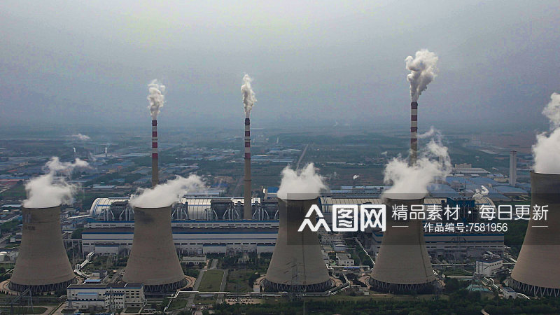 大型工业生产工厂烟囱环境污染航拍素材