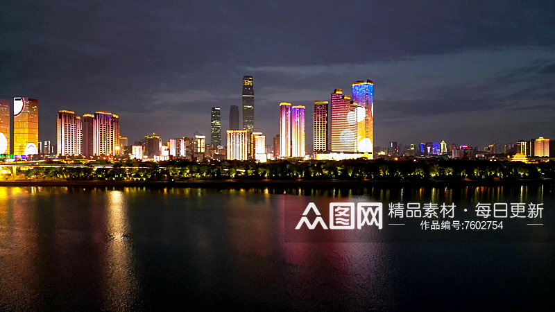 湖南长沙城市夜景交通航拍素材