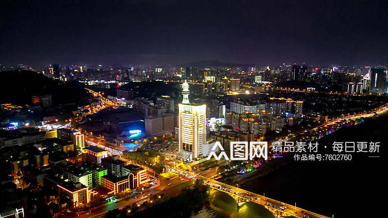 湖南长沙城市夜景交通航拍素材