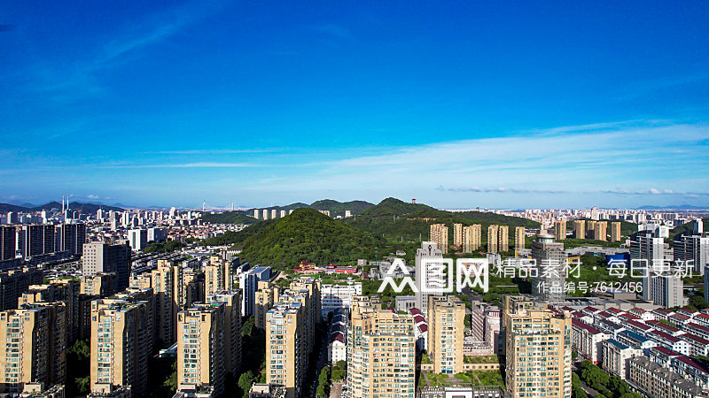 浙江台州城市建筑高楼大厦蓝天白云航拍素材
