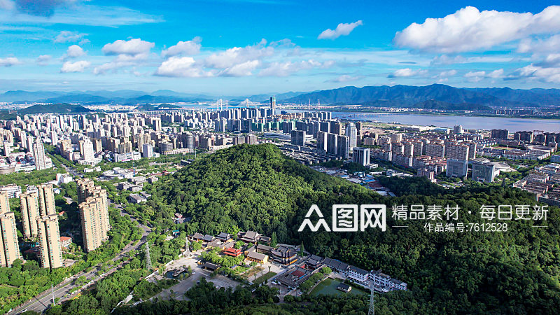 台州城市建筑高楼大厦蓝天白云航拍素材