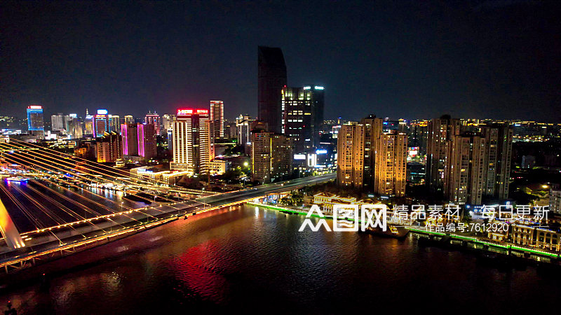 宁波甬江两岸高楼夜景建筑航拍素材